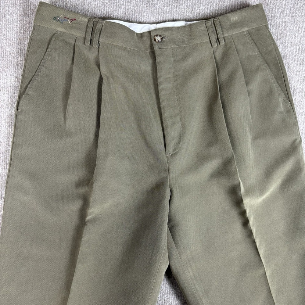 Greg Norman Mens Pleated Golf Pants Olive Khaki 36x32 Classic Fit Cuffed